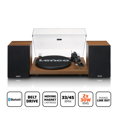 Lenco LS-480WD Lecteur de disques avec amplificateur intégré et Bluetooth® et 2 haut-parleurs externes Wood