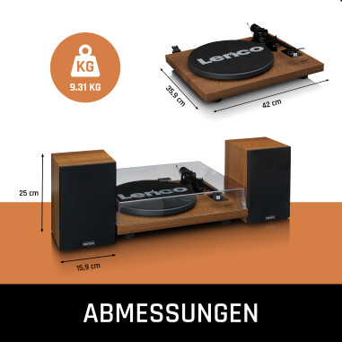 Lenco LS-480WD Lecteur de disques avec amplificateur intégré et Bluetooth® et 2 haut-parleurs externes Wood
