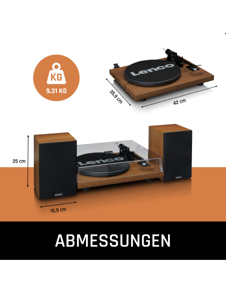 Lenco LS-480WD Lecteur de disques avec amplificateur intégré et Bluetooth® et 2 haut-parleurs externes Wood