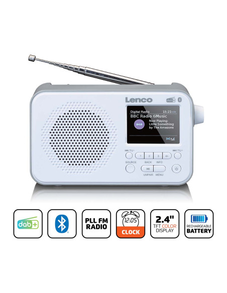 Lenco PDR-036WH Radio DAB+ FM portable avec Bluetooth® Ecran TFT 2.4'' Blanc