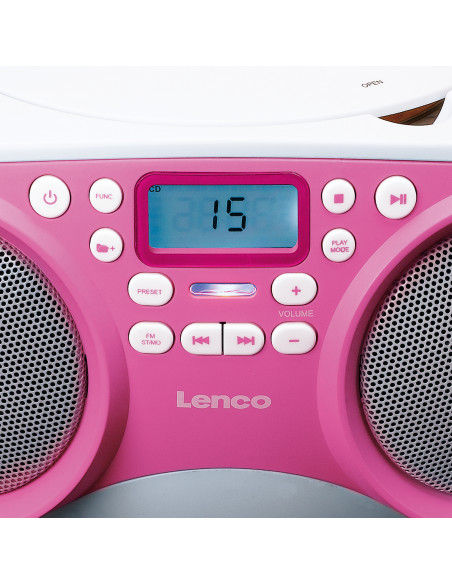 Lenco SCD-301PK Radio FM/CD/MP3 portable et lecteur USB Rose