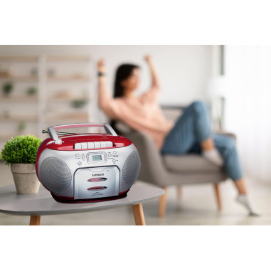 Lenco SCD-420RD Radio FM portable Lecteur de cassettes CD Rouge