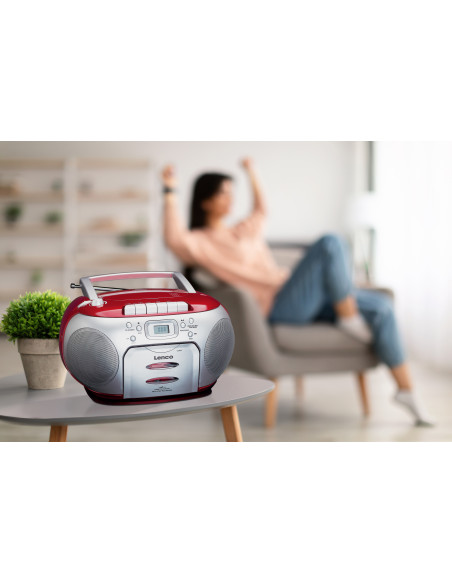 Lenco SCD-420RD Radio FM portable Lecteur de cassettes CD Rouge