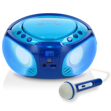 Lenco SCD-650BU Radio FM portable CD/MP3/USB Microphone et effets lumineux Bleu