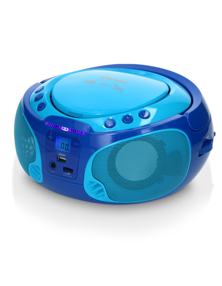 Lenco SCD-650BU Radio FM portable CD/MP3/USB Microphone et effets lumineux Bleu