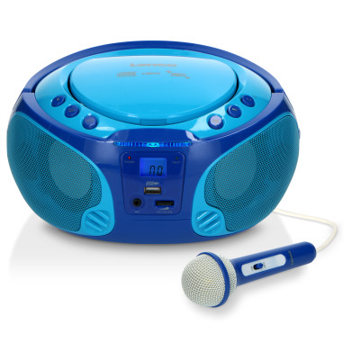 Lenco SCD-650BU Radio FM portable CD/MP3/USB Microphone et effets lumineux Bleu