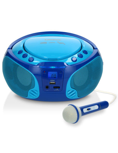 Lenco SCD-650BU Radio FM portable CD/MP3/USB Microphone et effets lumineux Bleu