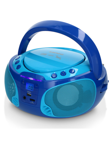 Lenco SCD-650BU Radio FM portable CD/MP3/USB Microphone et effets lumineux Bleu