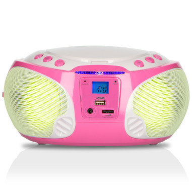 Lenco SCD-650PK Radio FM portable CD/MP3/USB Microphone et effets lumineux Rose