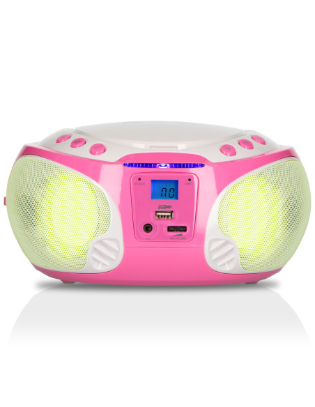 Lenco SCD-650PK Radio FM portable CD/MP3/USB Microphone et effets lumineux Rose