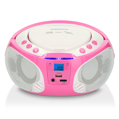 Lenco SCD-650PK Radio FM portable CD/MP3/USB Microphone et effets lumineux Rose
