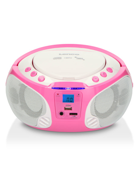 Lenco SCD-650PK Radio FM portable CD/MP3/USB Microphone et effets lumineux Rose