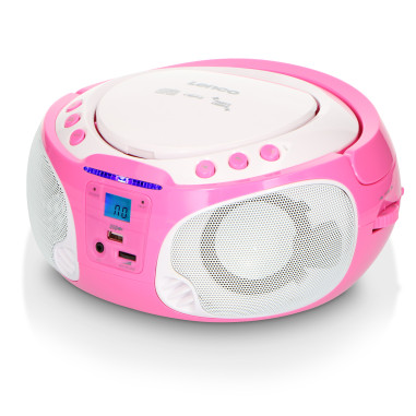 Lenco SCD-650PK Radio FM portable CD/MP3/USB Microphone et effets lumineux Rose