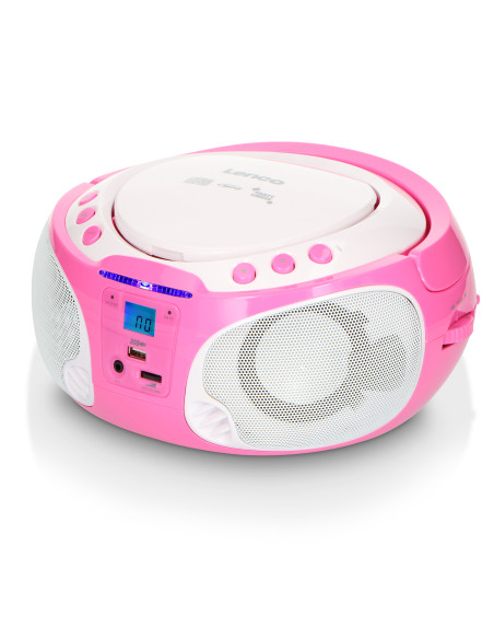 Lenco SCD-650PK Radio FM portable CD/MP3/USB Microphone et effets lumineux Rose