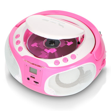 Lenco SCD-650PK Radio FM portable CD/MP3/USB Microphone et effets lumineux Rose