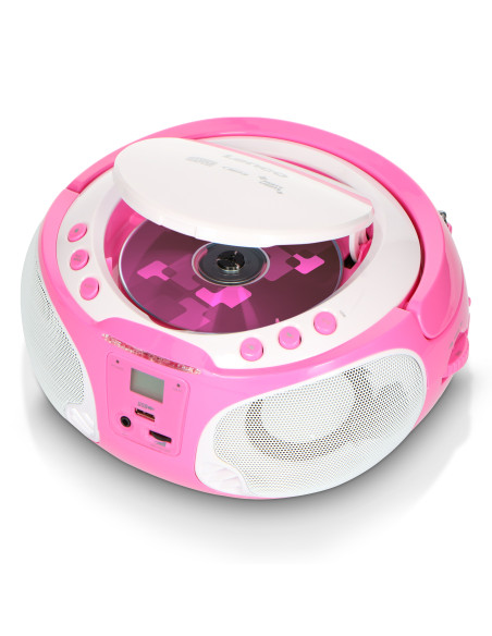 Lenco SCD-650PK Radio FM portable CD/MP3/USB Microphone et effets lumineux Rose