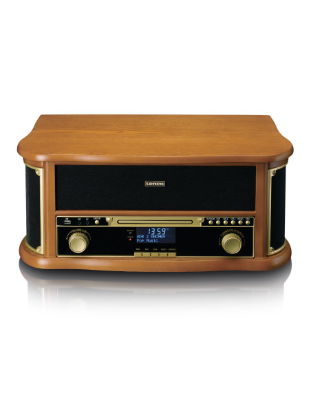 Lenco TCD-2571WD Tourne-disque rétro en bois avec Bluetooth®. radio DAB+/FM. encodage USB. lecteur CD. lecteur de cassettes et