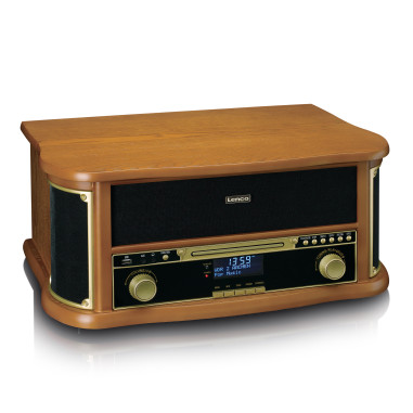 Lenco TCD-2571WD Tourne-disque rétro en bois avec Bluetooth®. radio DAB+/FM. encodage USB. lecteur CD. lecteur de cassettes et