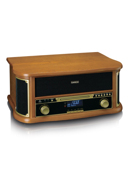 Lenco TCD-2571WD Tourne-disque rétro en bois avec Bluetooth®. radio DAB+/FM. encodage USB. lecteur CD. lecteur de cassettes et