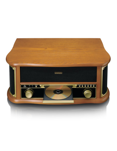 Lenco TCD-2571WD Tourne-disque rétro en bois avec Bluetooth®. radio DAB+/FM. encodage USB. lecteur CD. lecteur de cassettes et