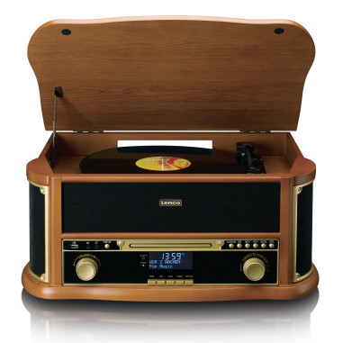 Lenco TCD-2571WD Tourne-disque rétro en bois avec Bluetooth®. radio DAB+/FM. encodage USB. lecteur CD. lecteur de cassettes et