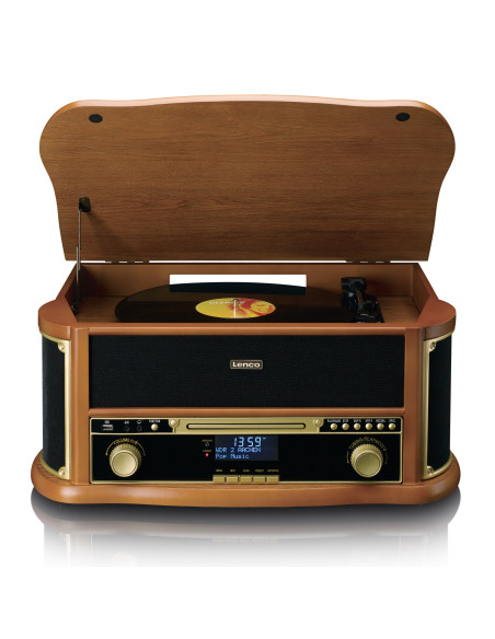 Lenco TCD-2571WD Tourne-disque rétro en bois avec Bluetooth®. radio DAB+/FM. encodage USB. lecteur CD. lecteur de cassettes et
