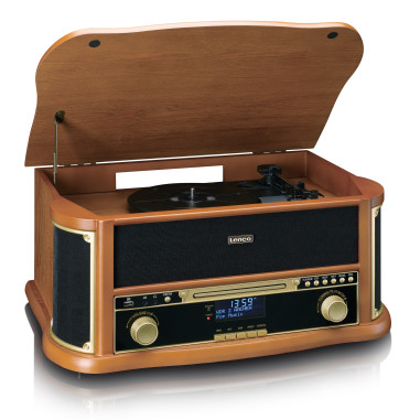 Lenco TCD-2571WD Tourne-disque rétro en bois avec Bluetooth®. radio DAB+/FM. encodage USB. lecteur CD. lecteur de cassettes et