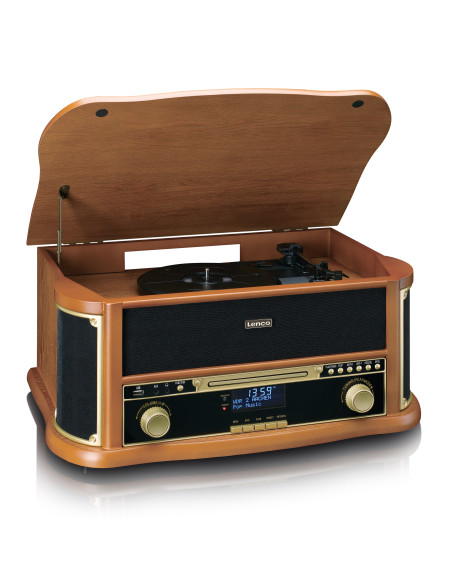 Lenco TCD-2571WD Tourne-disque rétro en bois avec Bluetooth®. radio DAB+/FM. encodage USB. lecteur CD. lecteur de cassettes et