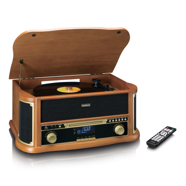 Lenco TCD-2571WD Tourne-disque rétro en bois avec Bluetooth®. radio DAB+/FM. encodage USB. lecteur CD. lecteur de cassettes et