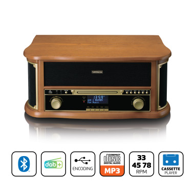Lenco TCD-2571WD Tourne-disque rétro en bois avec Bluetooth®. radio DAB+/FM. encodage USB. lecteur CD. lecteur de cassettes et