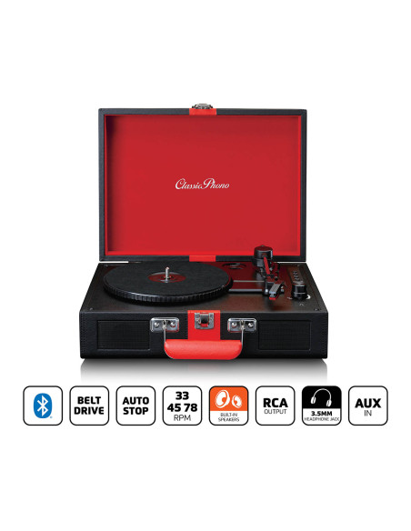 Lenco TT-110BKRD Lecteur de disques avec réception Bluetooth® et haut-parleurs intégrés Noir / Rouge