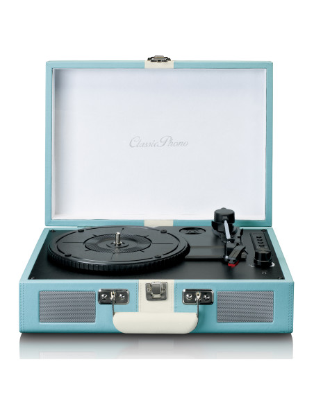 Lenco TT-110BUWH Lecteur de disques avec réception Bluetooth® et haut-parleurs intégrés Bleu / Blanc