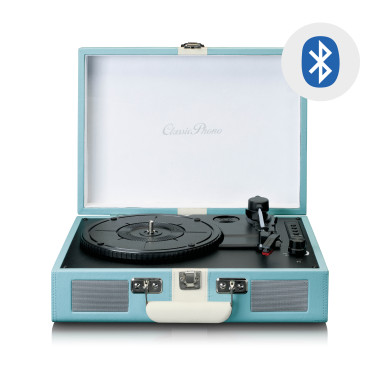 Lenco TT-110BUWH Lecteur de disques avec réception Bluetooth® et haut-parleurs intégrés Bleu / Blanc