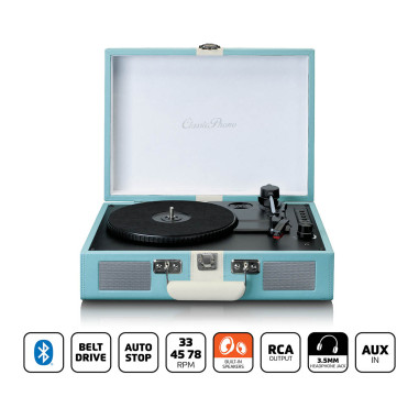 Lenco TT-110BUWH Lecteur de disques avec réception Bluetooth® et haut-parleurs intégrés Bleu / Blanc