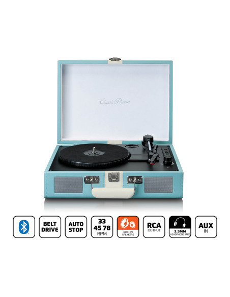 Lenco TT-110BUWH Lecteur de disques avec réception Bluetooth® et haut-parleurs intégrés Bleu / Blanc