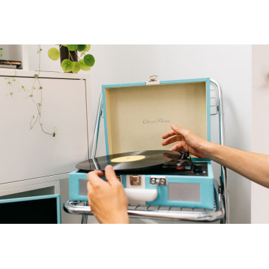 Lenco TT-110BUWH Lecteur de disques avec réception Bluetooth® et haut-parleurs intégrés Bleu / Blanc