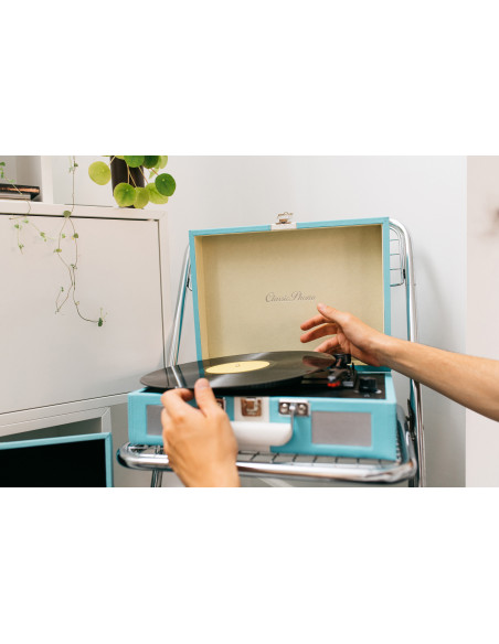 Lenco TT-110BUWH Lecteur de disques avec réception Bluetooth® et haut-parleurs intégrés Bleu / Blanc
